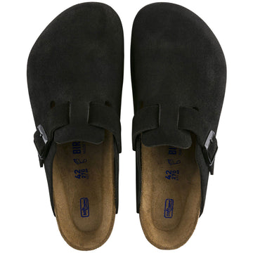 Birkenstock Womens Boston Soft Footbed Sandals - Black Suede