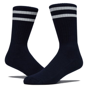 Bonfolk Retro Stripe Crew Socks - Navy/Cloud White