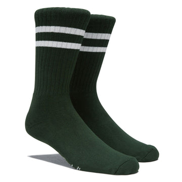 Bonfolk Retro Stripe Crew Socks - Hunter Green/Cloud White