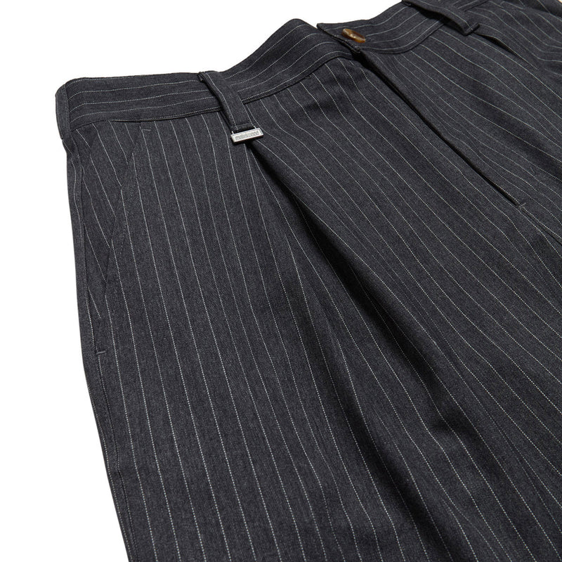 Metalwood Elastic Waist Baggy Pants - Grey Pinstripe