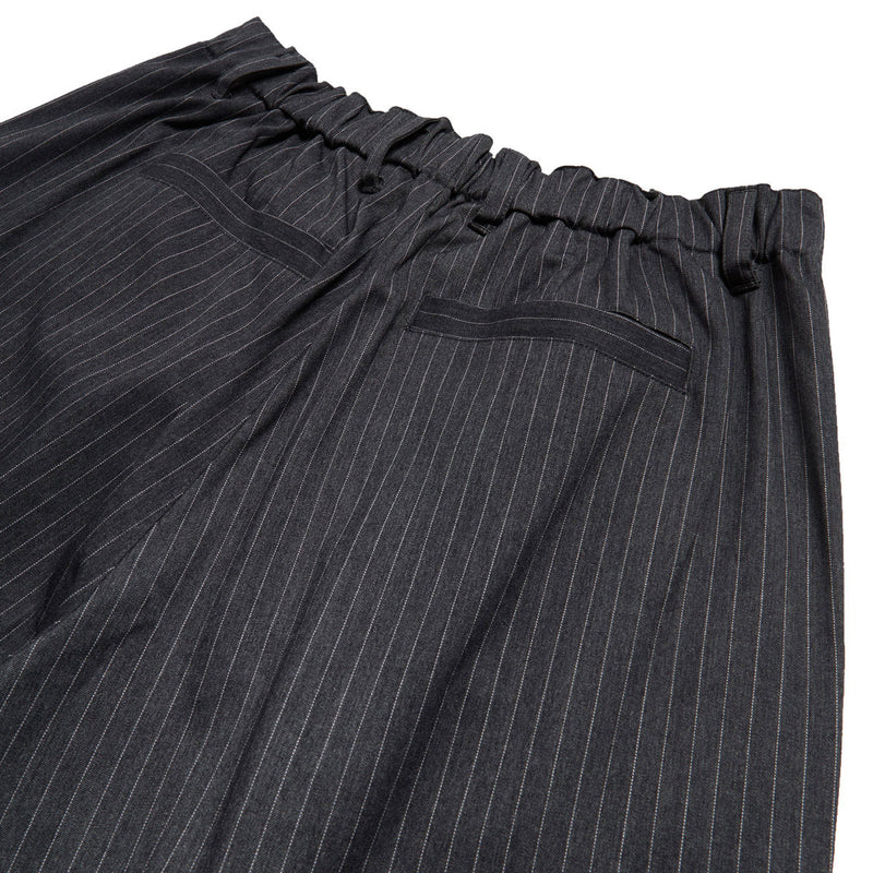 Metalwood Elastic Waist Baggy Pants - Grey Pinstripe
