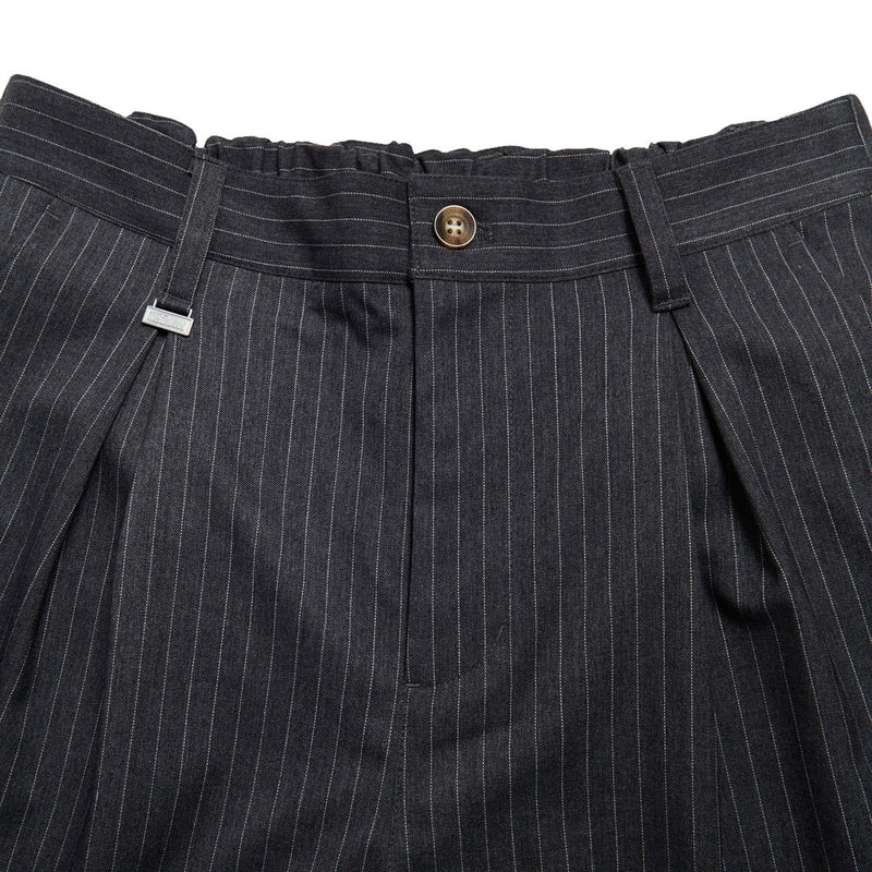 Metalwood Elastic Waist Baggy Pants - Grey Pinstripe