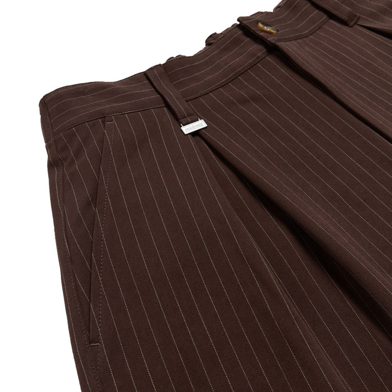 Metalwood Elastic Waist Baggy Pants - Brown Pinstripe