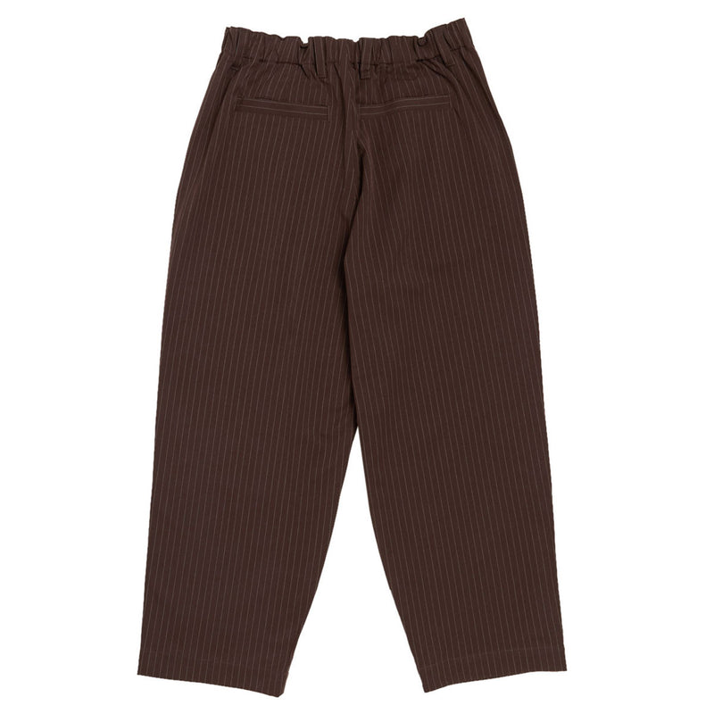 Metalwood Elastic Waist Baggy Pants - Brown Pinstripe
