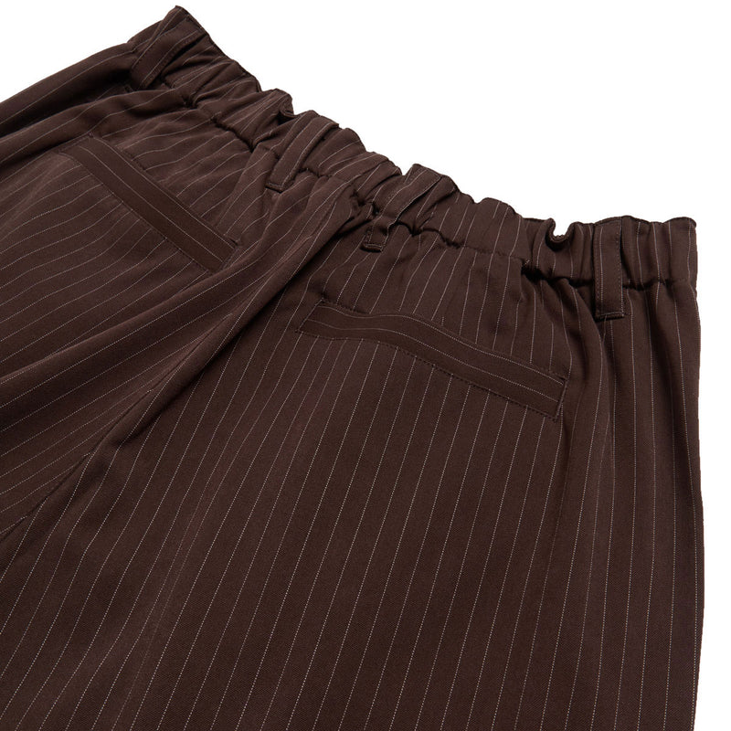 Metalwood Elastic Waist Baggy Pants - Brown Pinstripe