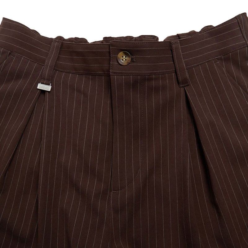 Metalwood Elastic Waist Baggy Pants - Brown Pinstripe