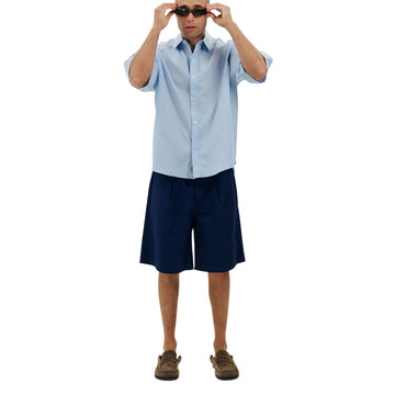 Metalwood Micro Grid Oversized Button Up Shirt - Sky