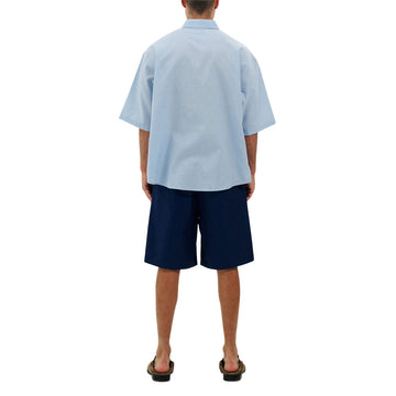 Metalwood Micro Grid Oversized Button Up Shirt - Sky