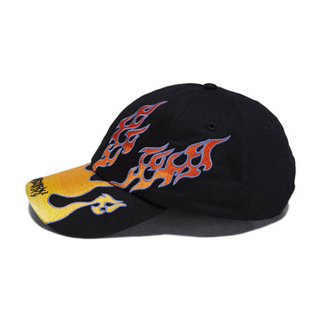 Corduroy Flames Strapback Hat - Black