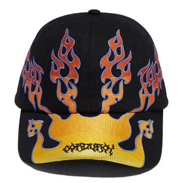 Corduroy Flames Strapback Hat - Black