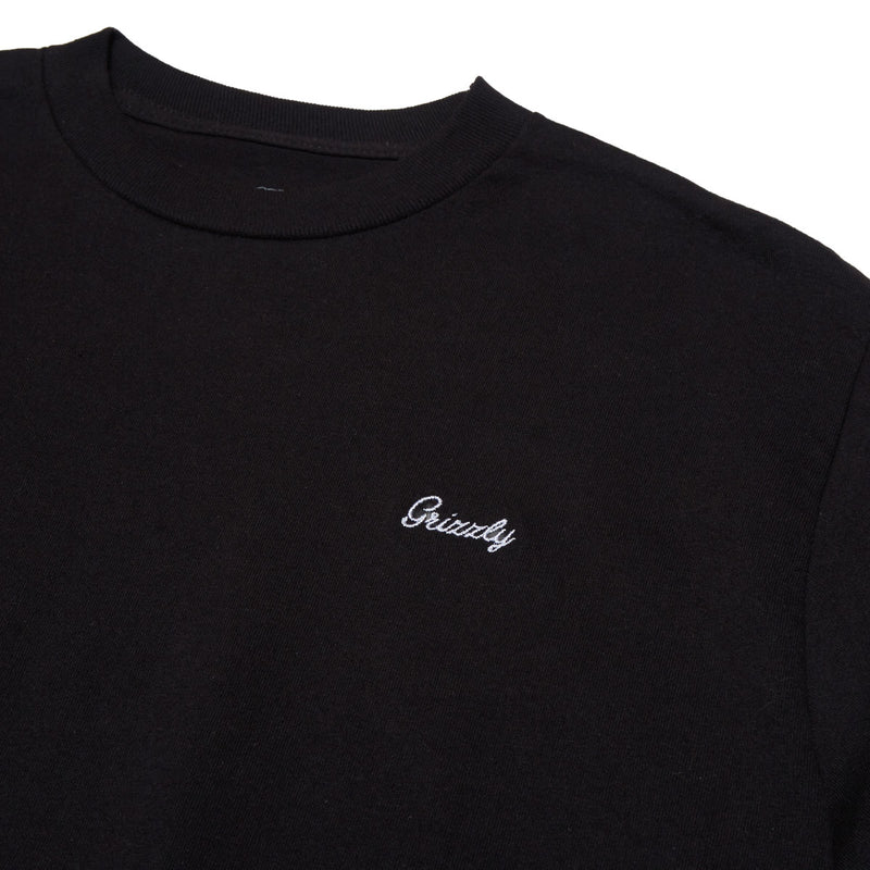 Grizzly Embroidered Script Logo Long Sleeve T-Shirt - Black/White