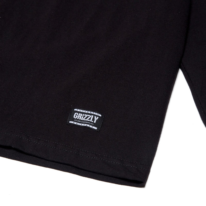Grizzly Embroidered Script Logo Long Sleeve T-Shirt - Black/White