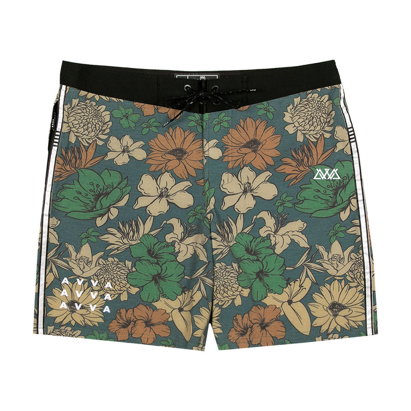 AVVA Sketch Hibiscus 19 Boardshorts - Olive