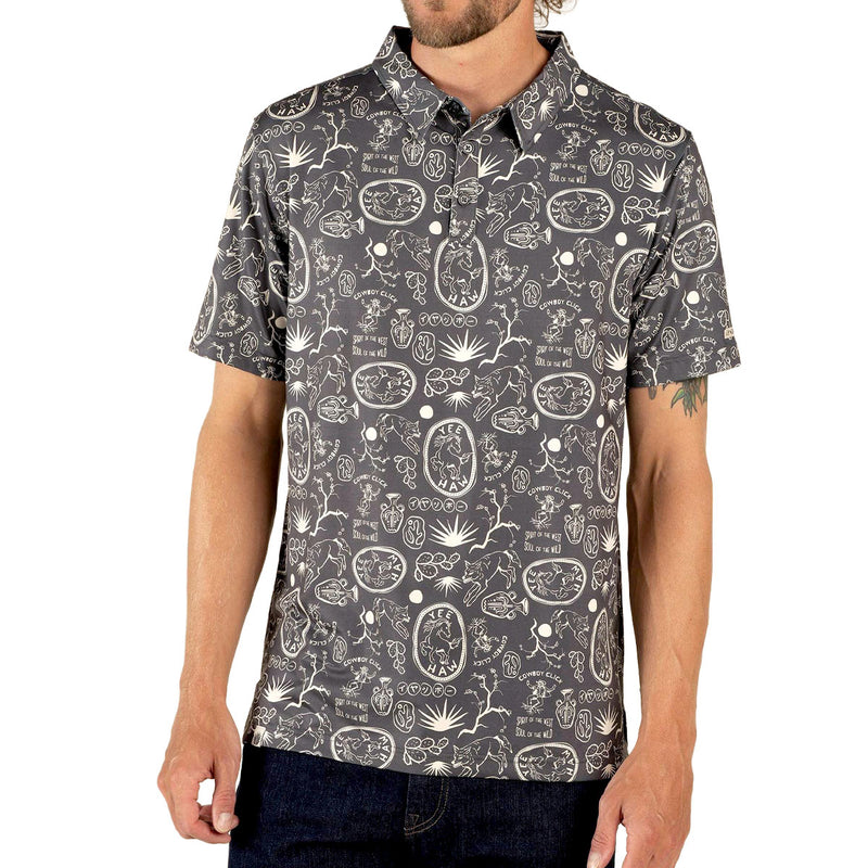 Sendero High Noon Performance Polo Shirt - Haw Yee Print Charcoal