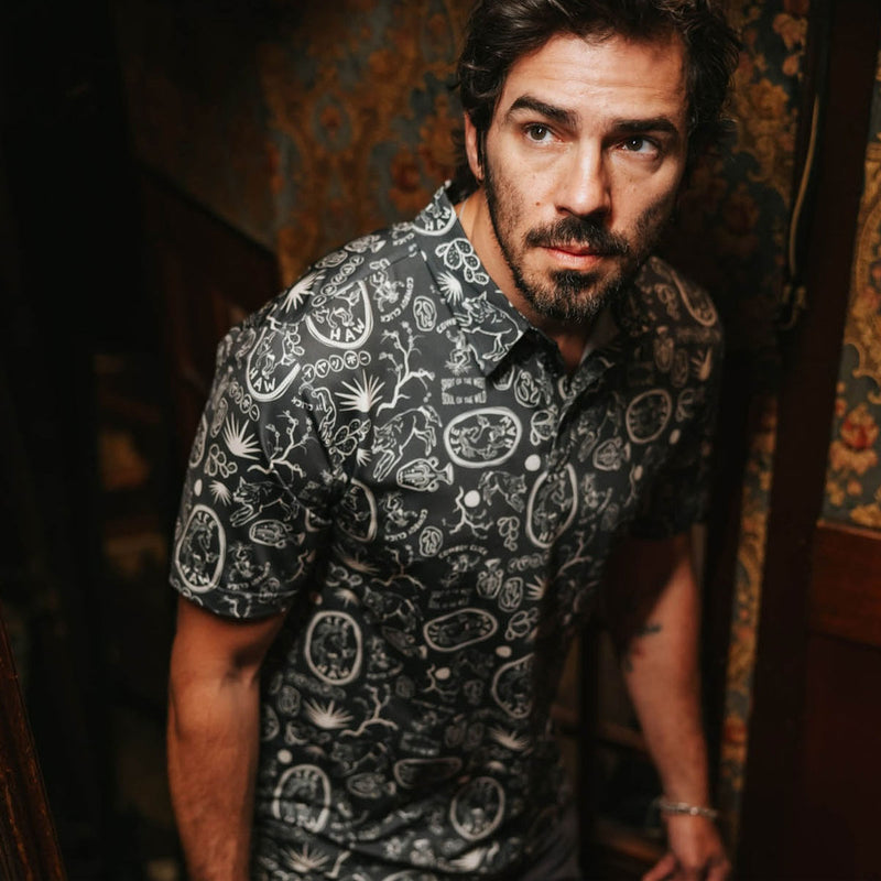 Sendero High Noon Performance Polo Shirt - Haw Yee Print Charcoal