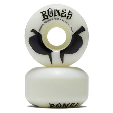 Bones 100s Wides 100a V4 Wide Skateboard Wheels - White 2026 - 51mm