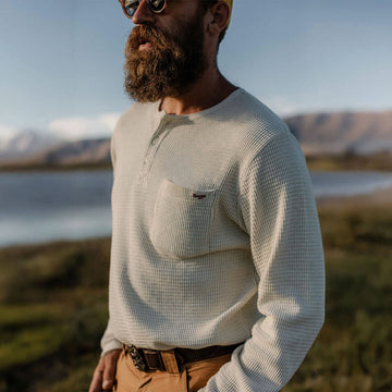 Seager Sawpit Henley Long Sleeve Thermal Shirt - Vintage White