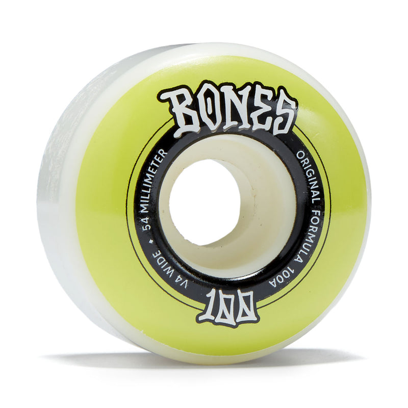 Bones 100s Wides 100a V4 Wide Skateboard Wheels - White - 54mm