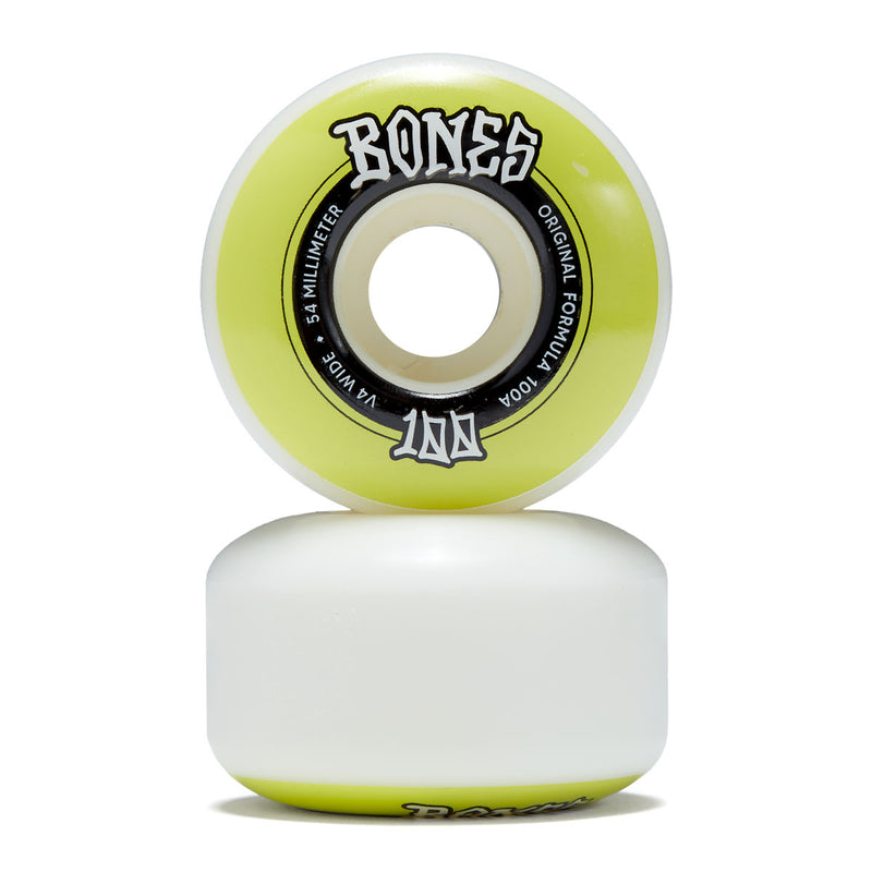 Bones 100s Wides 100a V4 Wide Skateboard Wheels - White - 54mm