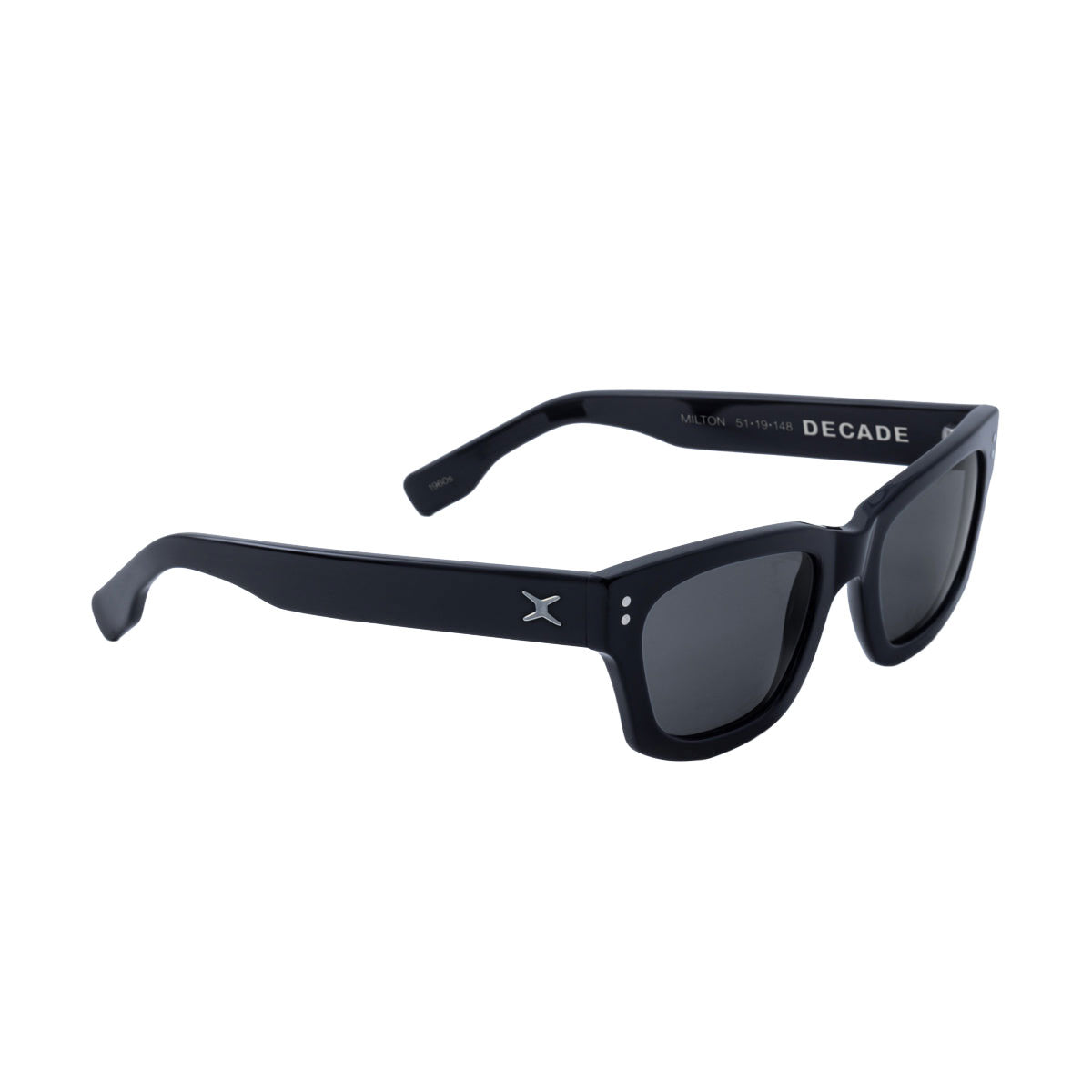 Decade Milton 60s Sunglasses - Gloss Black Acetate/Grey Tac