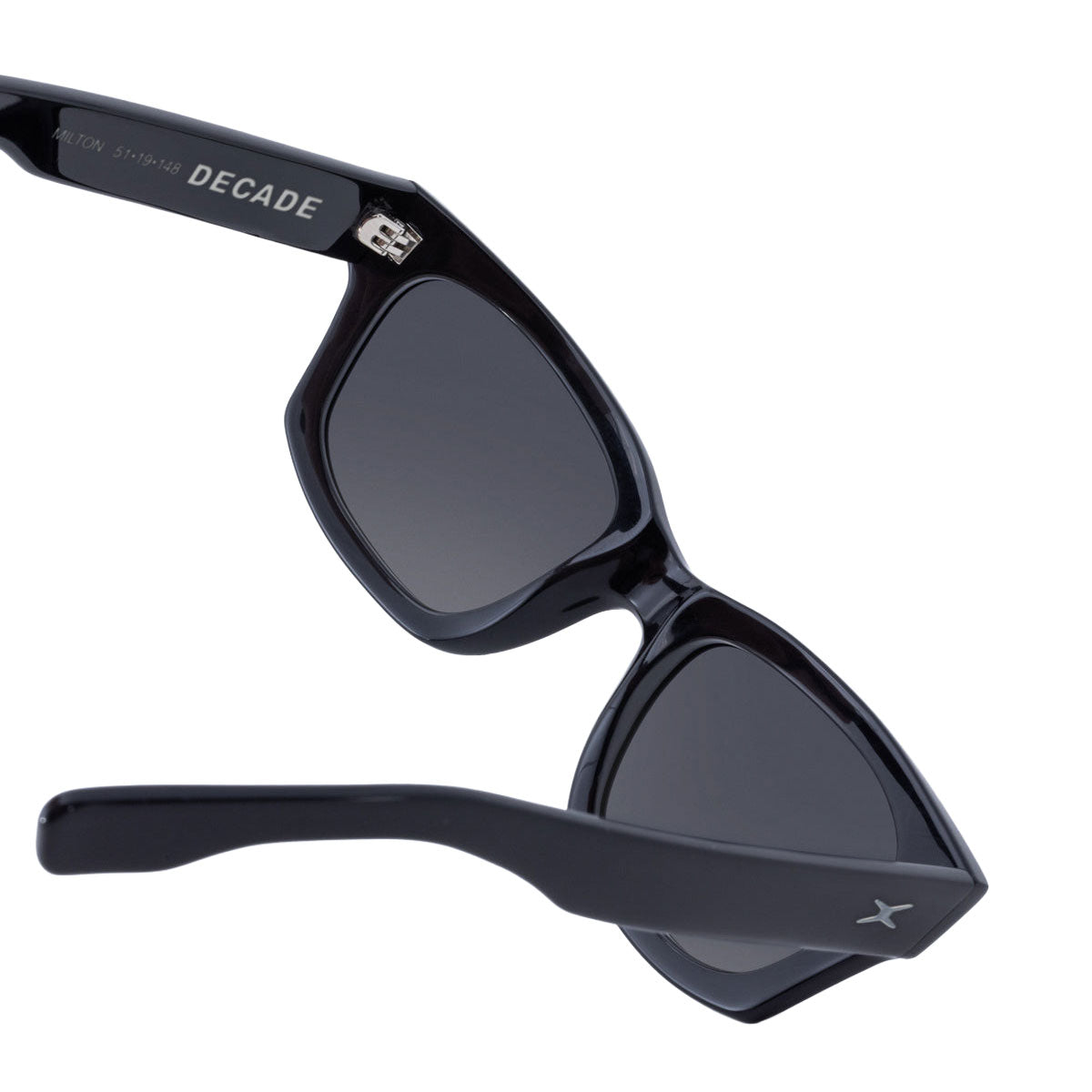 Decade Milton 60s Sunglasses - Gloss Black Acetate/Grey Tac