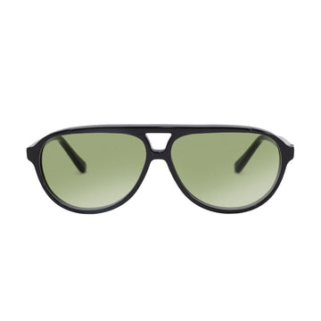 Decade Jasper 80s Sunglasses - Gloss Black Acetate/Green CR39