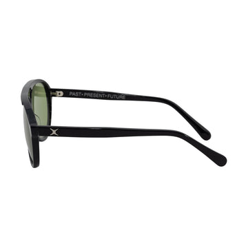 Decade Jasper 80s Sunglasses - Gloss Black Acetate/Green CR39