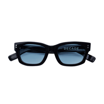 Decade Milton 60s Sunglasses - Gloss Black Acetate/Blue CR39