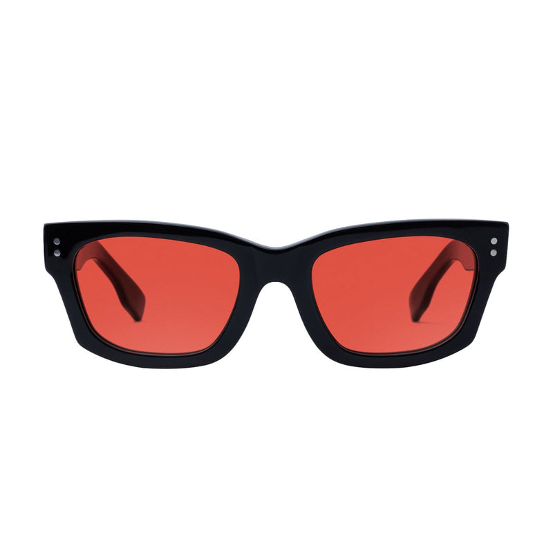 Decade Milton 60s Sunglasses - Gloss Black Acetate/Red CR39