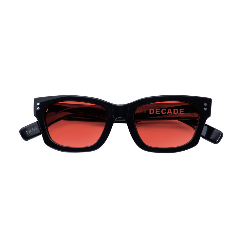 Decade Milton 60s Sunglasses - Gloss Black Acetate/Red CR39