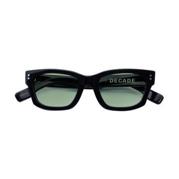 Decade Milton 60s Sunglasses - Gloss Black Acetate/Green CR39