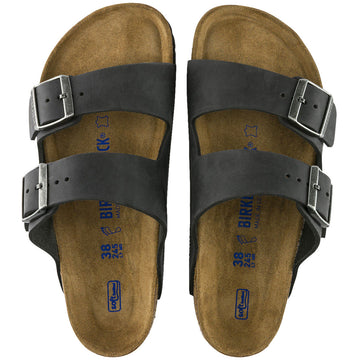 Birkenstock Womens Arizona Soft Footbed Sandals - Black Oilded Leather