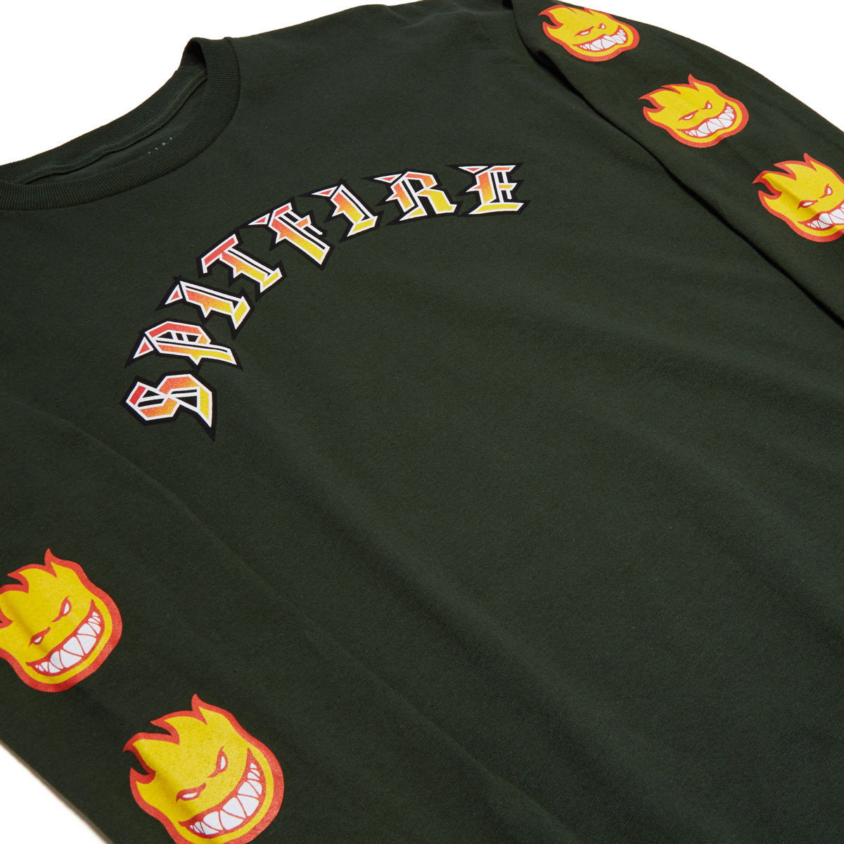 Spitfire Old E Bighead Fill Long Sleeve T-Shirt - Forest Green/Gold/Red image 2