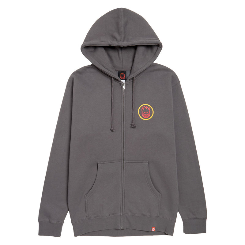 Spitfire Classic Swirl Overlay Zip Up Hoodie - Charcoal/Yellow/Red