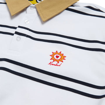 Krooked Sun Heart Long Sleeve Rugby Shirt - White/Navy/Yellow/Red Embroidery