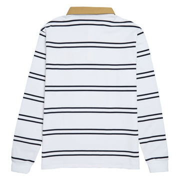 Krooked Sun Heart Long Sleeve Rugby Shirt - White/Navy/Yellow/Red Embroidery