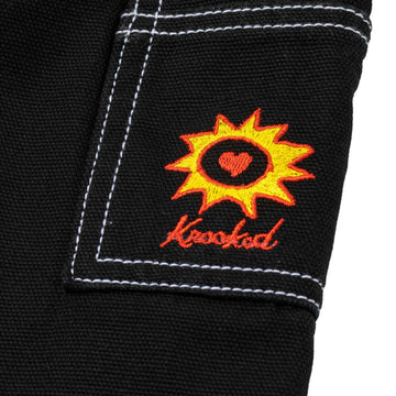 Krooked Sun Heart Carpenter Pants - Black/Yellow/Red Embroidery