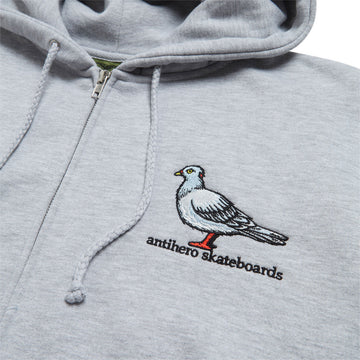 Anti-Hero Lil Pigeon Emb Zip Hoodie - Grey Heather/Multi Color Embroidery