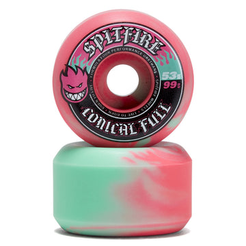 Spitfire F4 99 Team Color Pack Conical Full Skateboard Wheels - Teal/Pink Swirl - 53mm