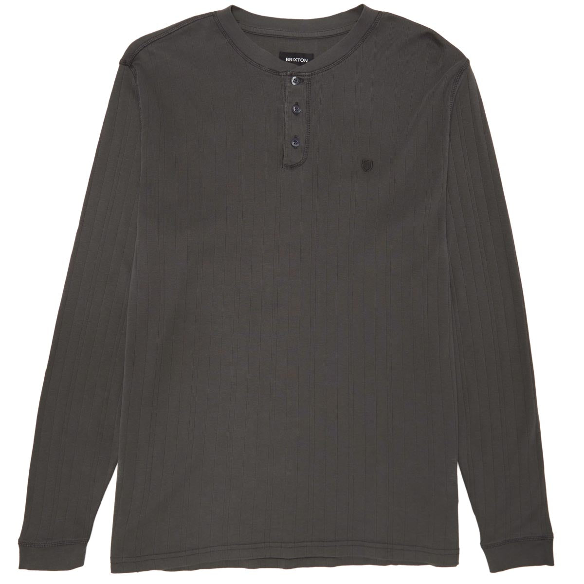 Brixton Wren Ribbed Henley Long Sleeve Shirt - Washed Black image 1