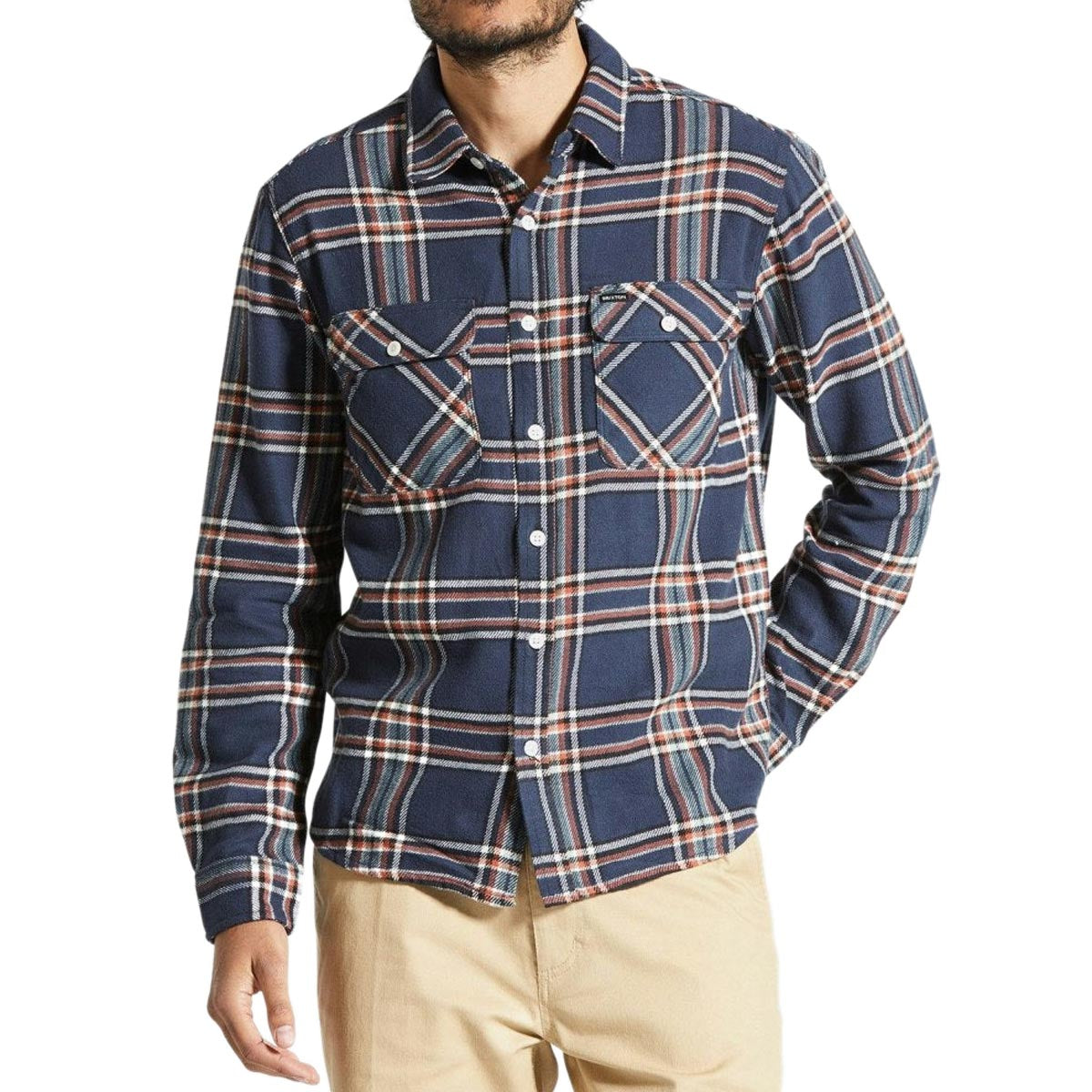 Brixton Bowery Flannel Long Sleeve Shirt - Washed Navy/Off White/Terracot image 1