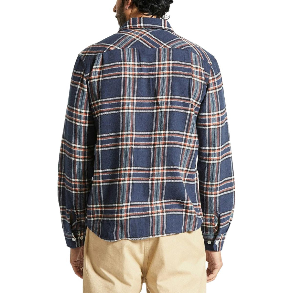 Brixton Bowery Flannel Long Sleeve Shirt - Washed Navy/Off White/Terracot image 2
