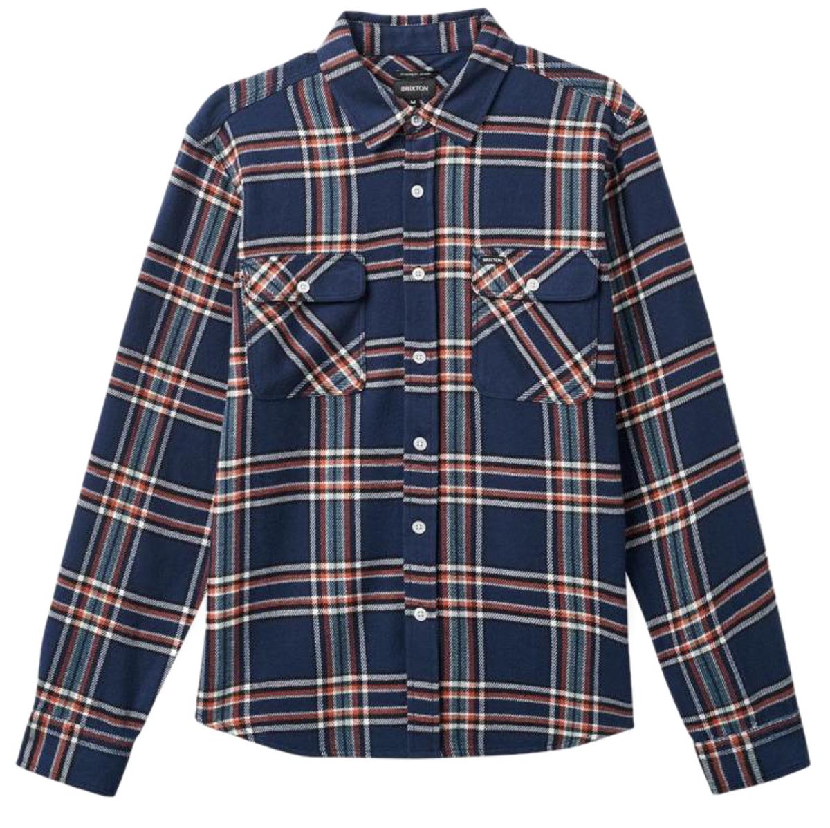 Brixton Bowery Flannel Long Sleeve Shirt - Washed Navy/Off White/Terracot image 3