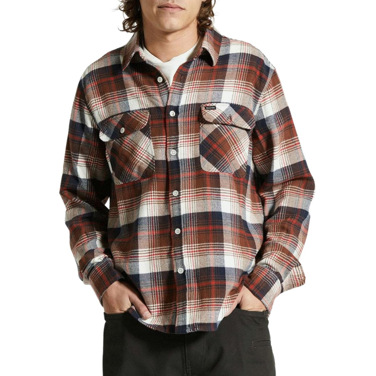 Brixton Bowery Flannel Long Sleeve Shirt - Washed Navy/Sepia/Off White image 1