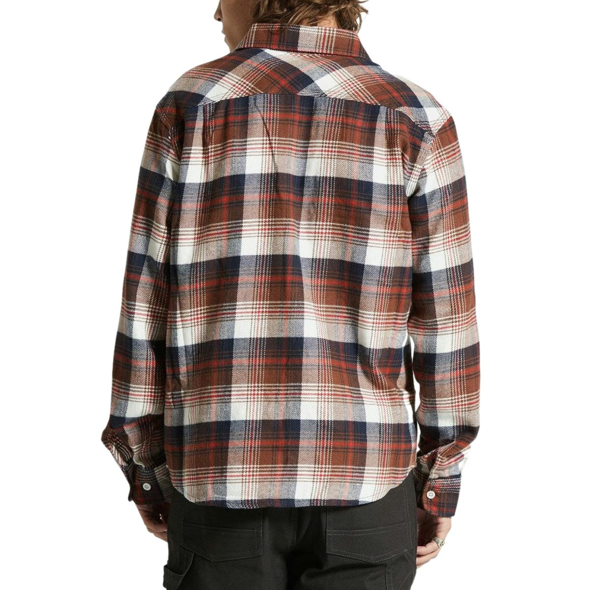 Brixton Bowery Flannel Long Sleeve Shirt - Washed Navy/Sepia/Off White image 2