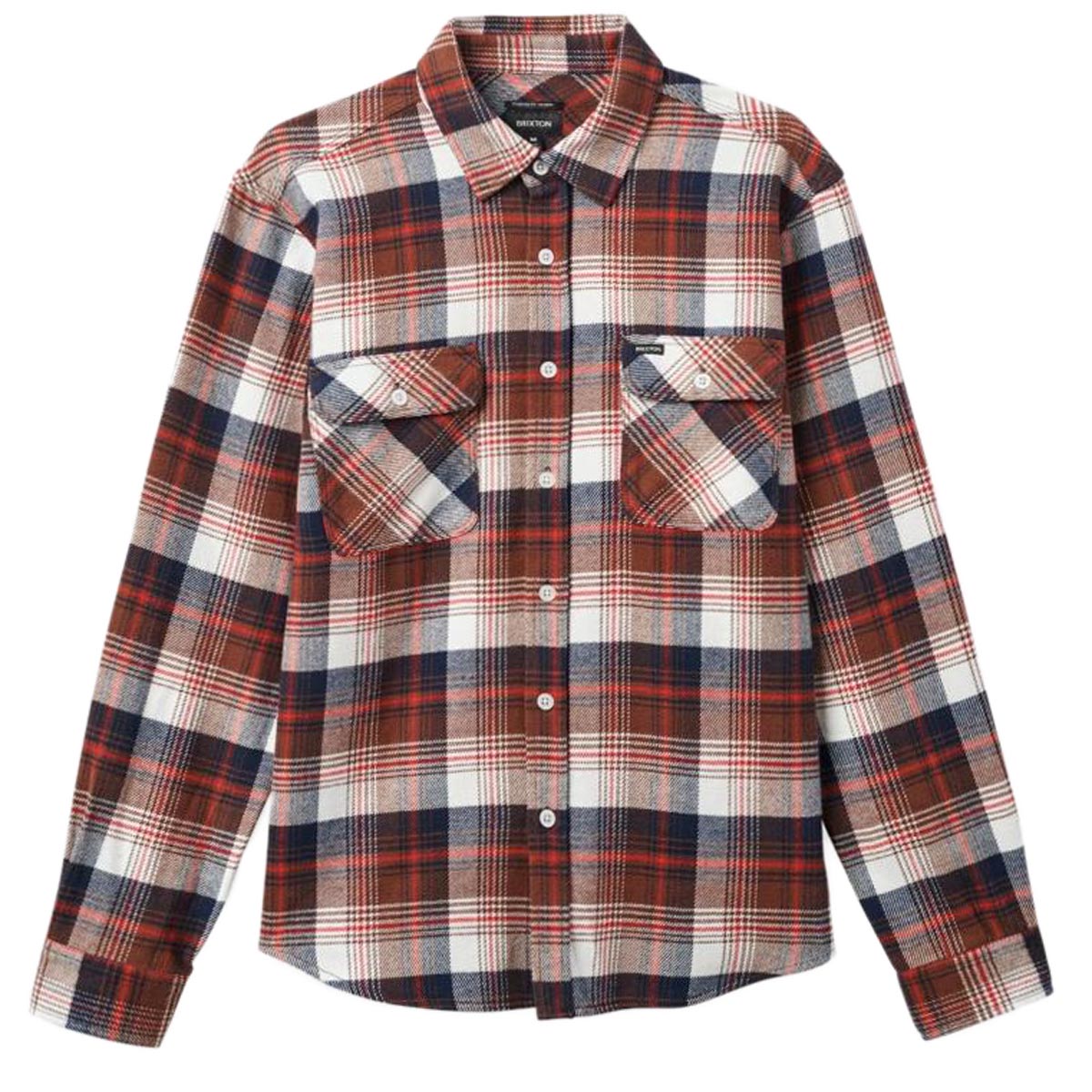 Brixton Bowery Flannel Long Sleeve Shirt - Washed Navy/Sepia/Off White image 3