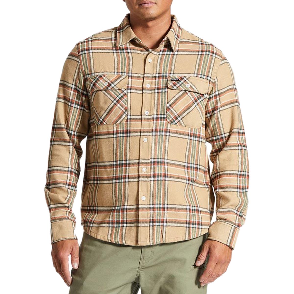 Brixton Bowery Flannel Long Sleeve Shirt - Sand/Off White/Terracotta image 1