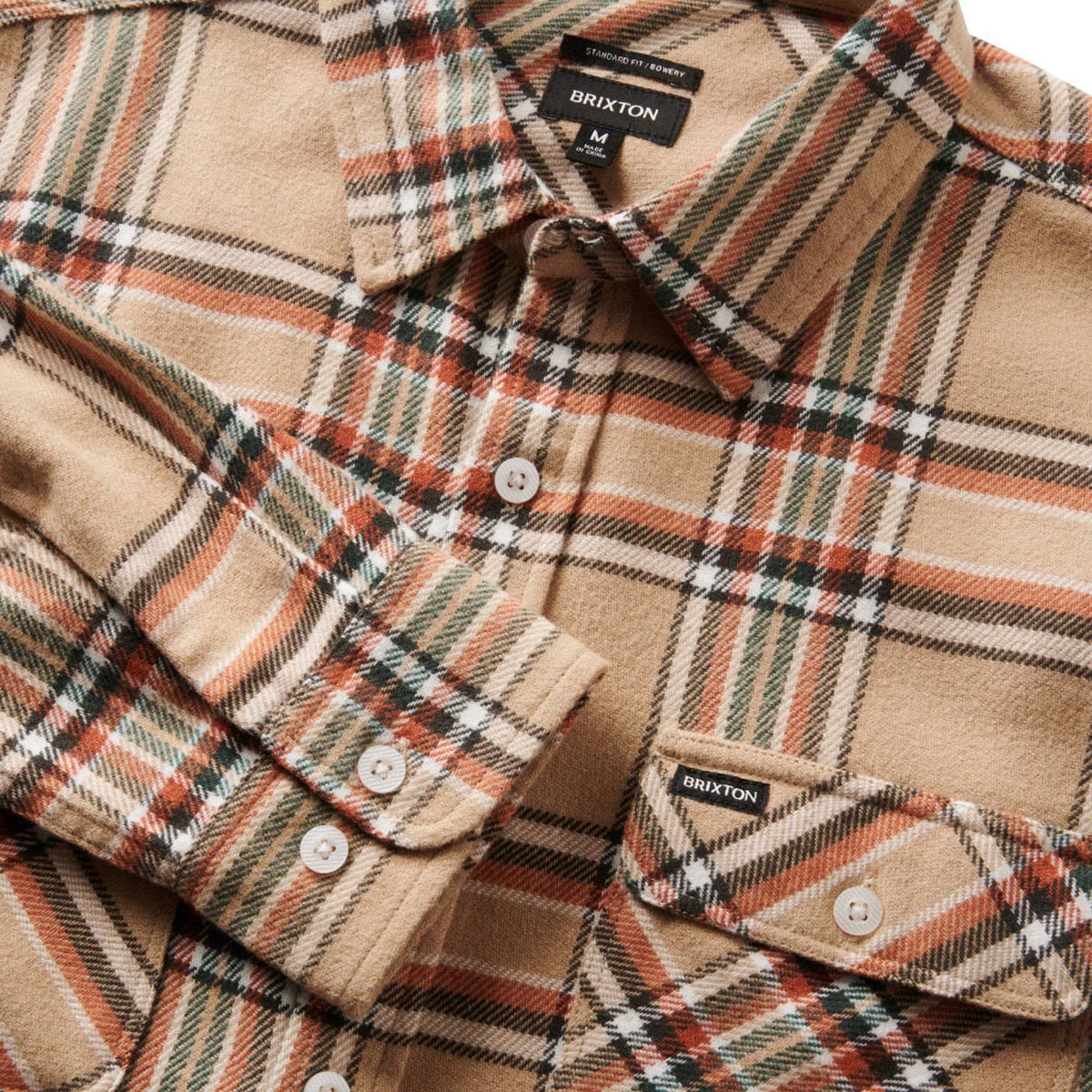 Brixton Bowery Flannel Long Sleeve Shirt - Sand/Off White/Terracotta image 4