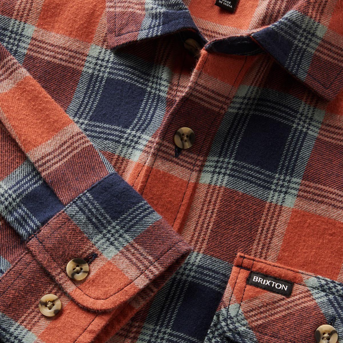 Brixton Bowery Lw Ultra Flannel Shirt - Terracotta/Chinois Green image 3