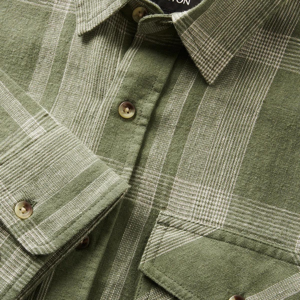 Brixton Memphis Linen Blend Long Sleeve Shirt - Olive Surplus/Whitecap image 3